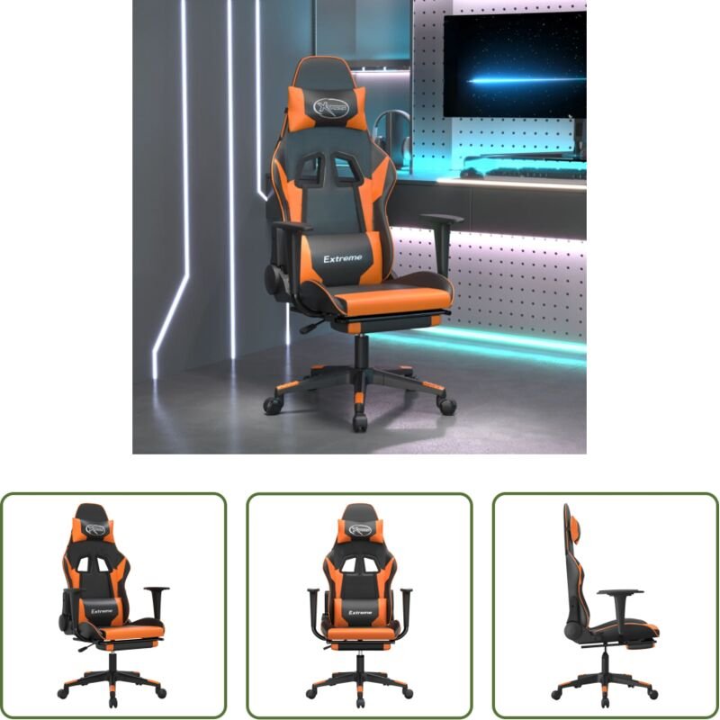 Gamingstuhl mit Fußstütze - Gaming-Stuhl mit Fußstütze Schwarz und Orange Kunstleder