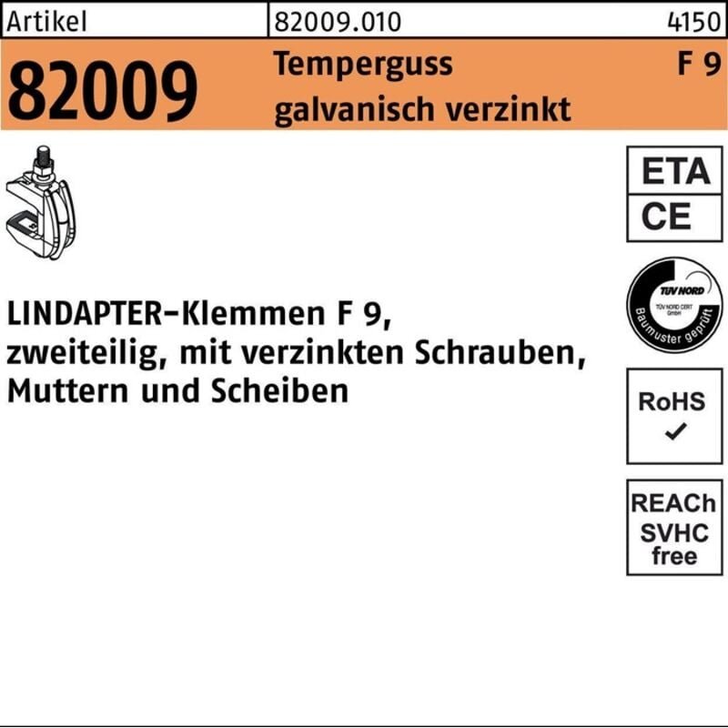 Lindapter - gt f 9 m 20 galvanisch verzinkt, komplett s