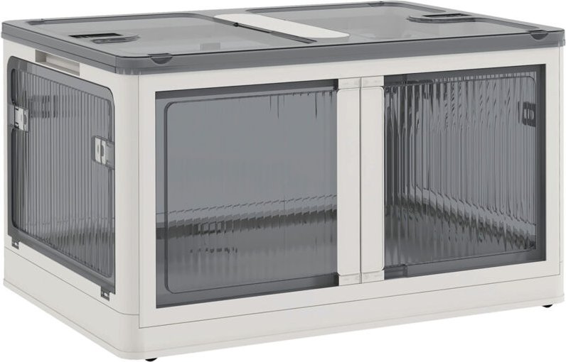 Aufbewahrungsbox 69 L, stapelbare Kissenbox mit Rollen, faltbare Aufbewahrungstruhe mit 5-seitigem Zugang, Weiß