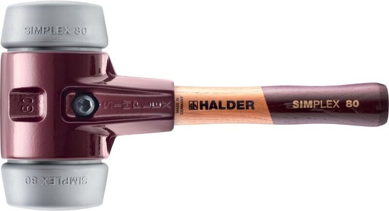 SIMPLEX-Schonhammer, TPE-mid mit Tempergussgehäuse und hochwertigem extra kurzen Holzstiel D=80 mm / Stielausführung=ext...