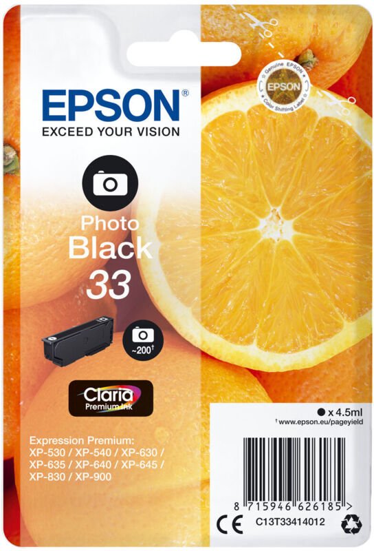 Epson C13T33414012 Druckerpatrone 33 Photo schwarz Claria Premium Ink (C13T33414012)
