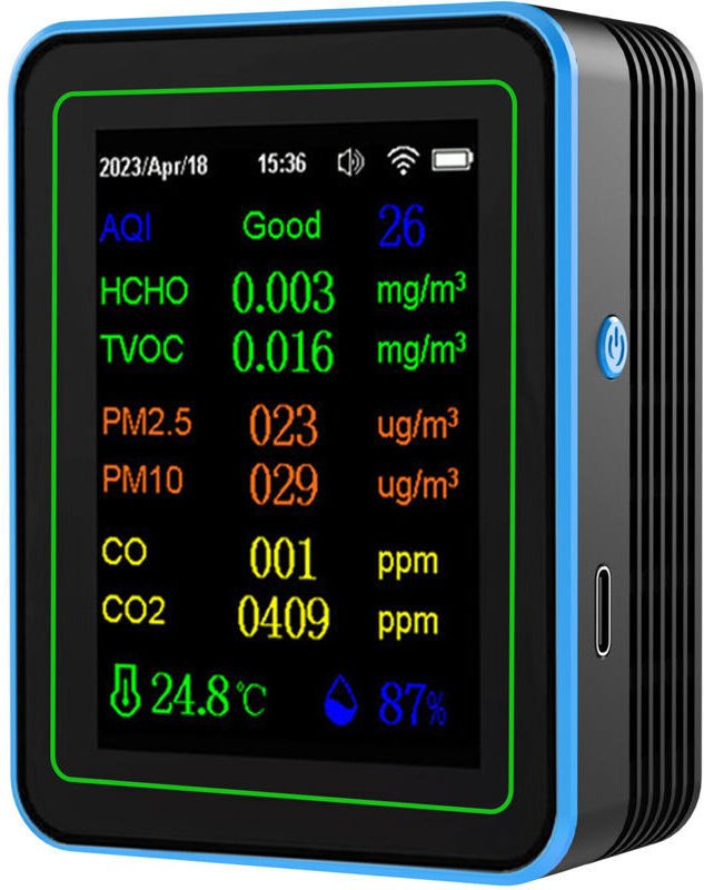 12-in-1 WiFi-Luftqualitätsdetektor, Kohlendioxiddetektor mit Datums-/Zeitanzeige, AQI PM2.5 PM10 HCHO TVOC CO CO2 Temper...