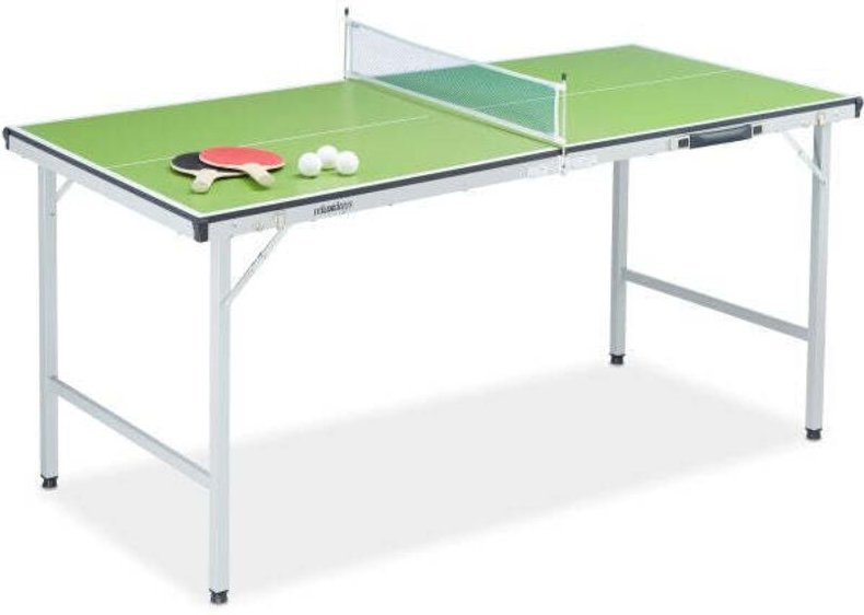 Green ping pong table with accessories