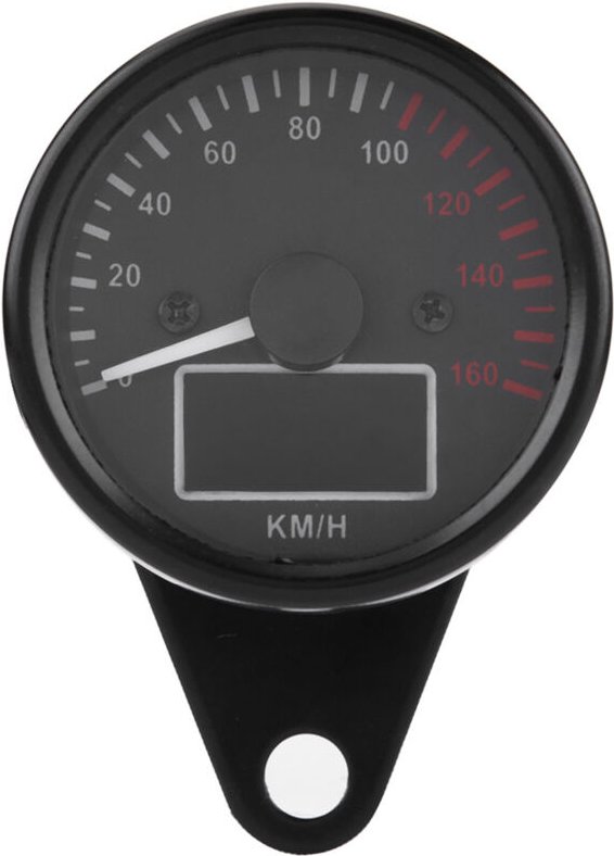Akozon Universal Digitaler LED LCD Motorrad-Tachometer, 0-160 km/h Retro Schwarz, Wasserdicht mit transparenter Linse.