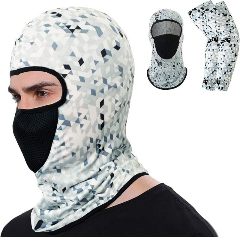 Reit-Gesichtsmaske, Sturmhaube – UV-schützender, kühlender Halswärmer mit Armschützern aus Eisseide für Männer/Frauen