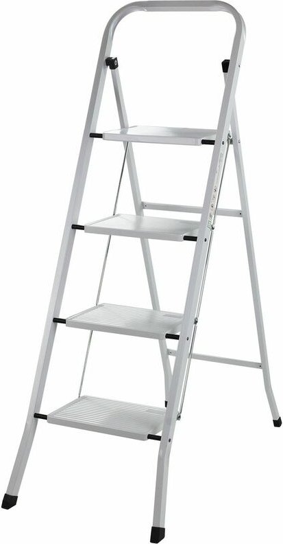 Haushaltsleiter Klapptritt Stehleiter Stahl Leiter 4 Stufen weiß bis 150 kg