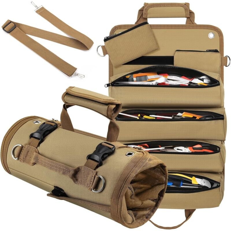 2-teilige aufrollbare Werkzeugtasche, 900D Oxford-Rolltasche, Mehrzweck-Werkzeugtasche mit 11 Fächern, Werkzeug-Organize...