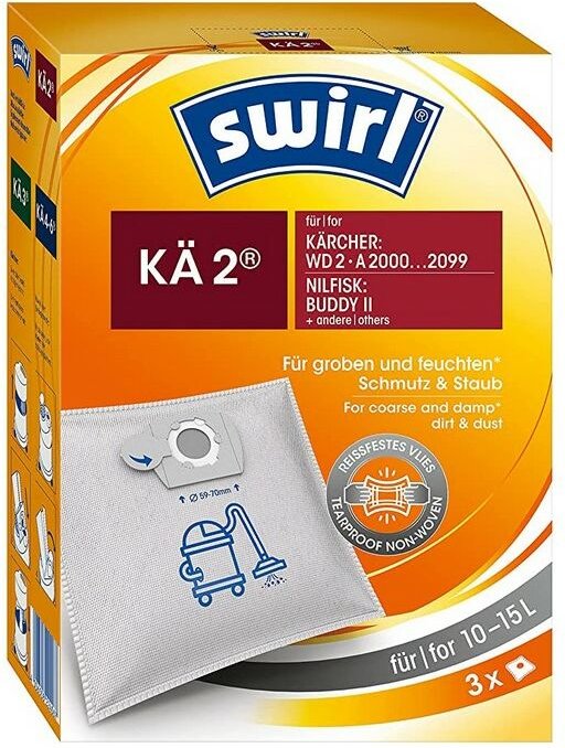 Kä 2 Beutel für Nass- und Trockensauger (3 Stück, kompatibel mit Kärcher wd 2, Nilfisk Buddy ii und Anderen, reißfestes ...