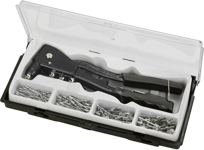 Blindnietzange Set, Niet-Zange inkl. 100 Aluminium-Nieten, schwere Ausführung mit Griffschutz - KWB