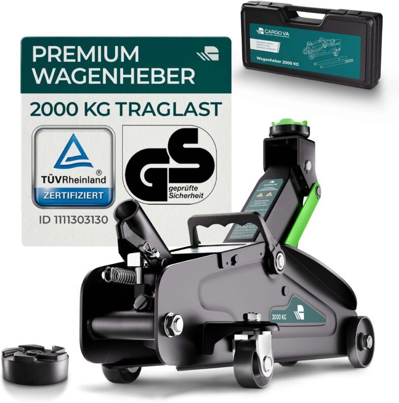 CargoVA Rangierwagenheber 2T hydraulisch, TÜV-zertifiziert, Hubhöhe 130-330mm, Ideal für PKW & SUV zum Reifenwechsel [in...