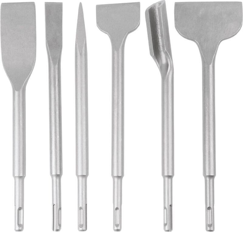 6-teiliges SDS-PLUS-Meißelset, 25 cm Länge, Koffer zum Entfernen von Beton sowie Boden- und Wandfliesen, Meißel-Bohrer f...