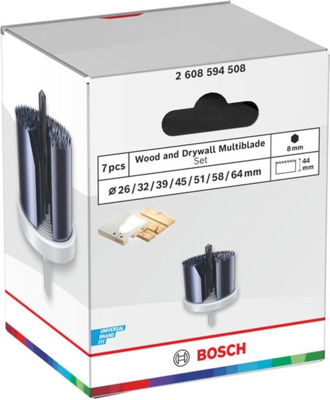 Bosch Lochsägen-Set mit Aufsteckhalter Wood and Drywall, 26/32/39/45/51/58/64 x 44 mm