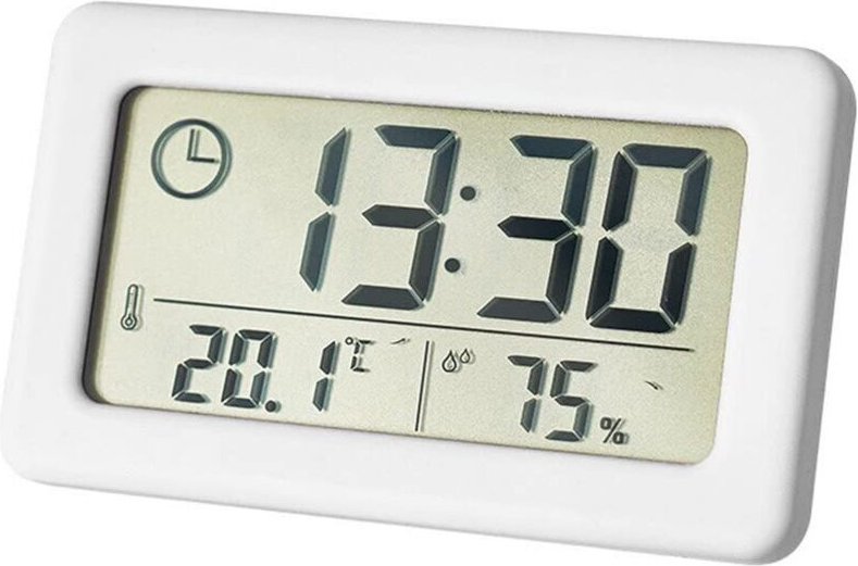 Elektronisches Thermometer und Hygrometer, kleine Uhr mit Temperatur- und Feuchtigkeitsanzeige (°C/℉), 12/24-Stunden-For...