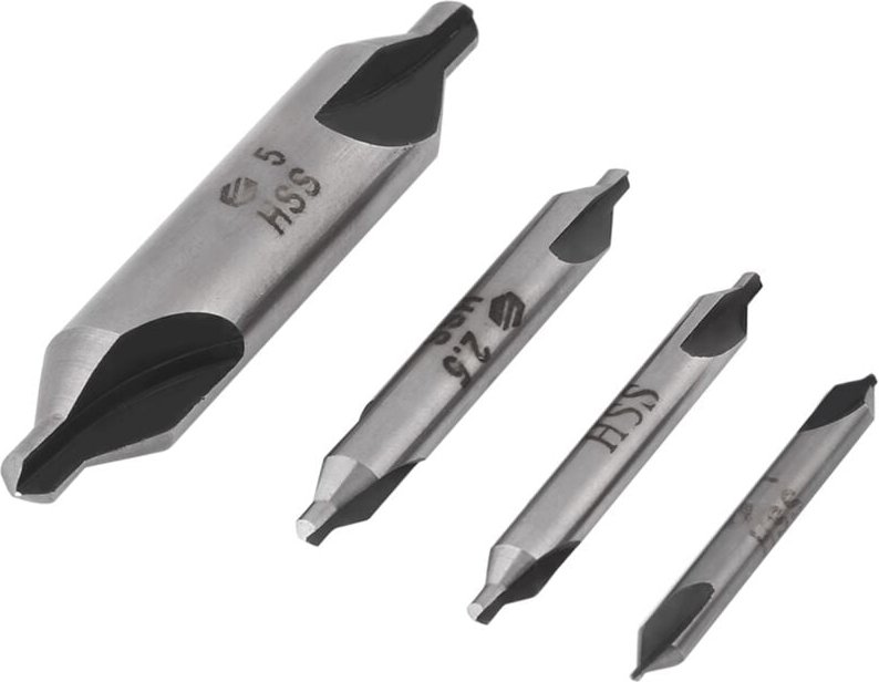 4-teiliges HSS-Zentrierbohrer-Set für Metallbohrmaschinen 1/2" / 2,5" / 5 mm, 60°