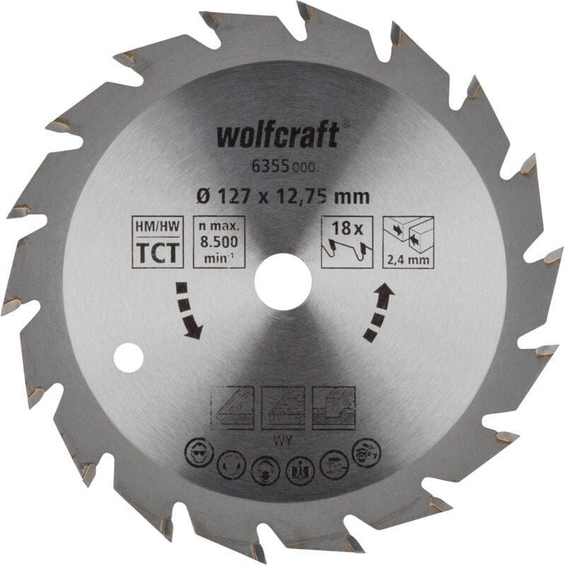 Wolfcraft Kreissägeblatt Ø 127 mm Bohrung Ø 12,75 mm 18 Zähne Kreissägeblatt