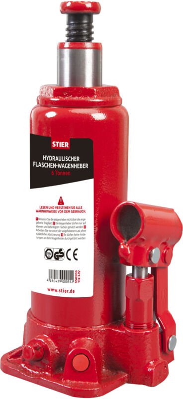 Hydraulik Flaschen-Wagenheber, hohe Belastbarkeit von bis zu 6 Tonnen, mit langem Pumphebel, Car-Jack, Hubhöhe bis 413 m...