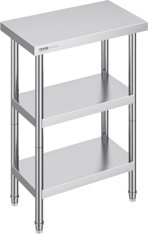 Lebensmittel-Zubereitungstisch Edelstahl, Arbeitstisch für gewerbliche Küchen, mit 2 verstellbaren Unterregalen, 356 x 6...