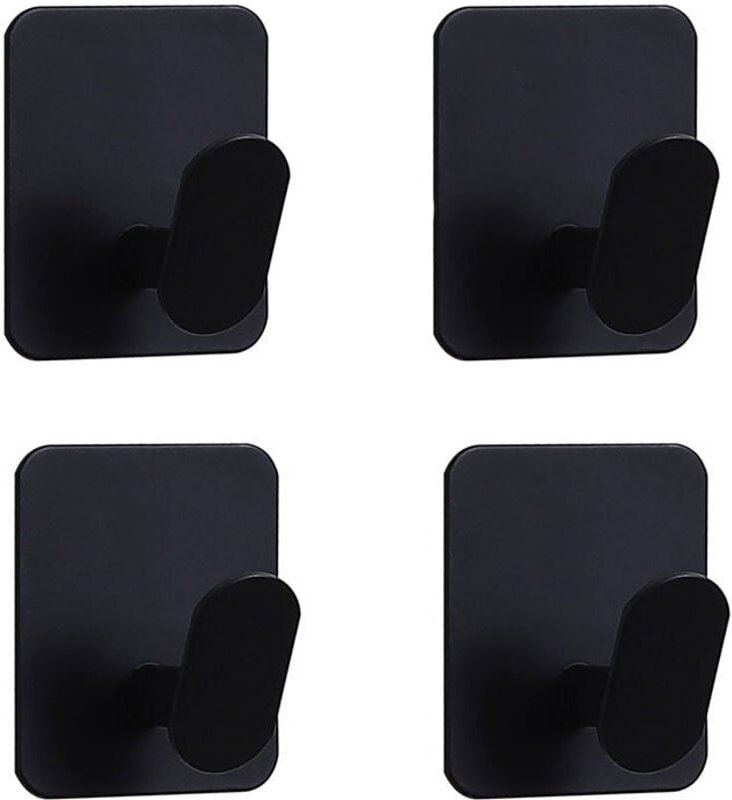 Schwarze Haken, 6 x 5 cm, 4er-Set, Klebehaken ohne Bohren, Entenschnabelhaken aus Edelstahl