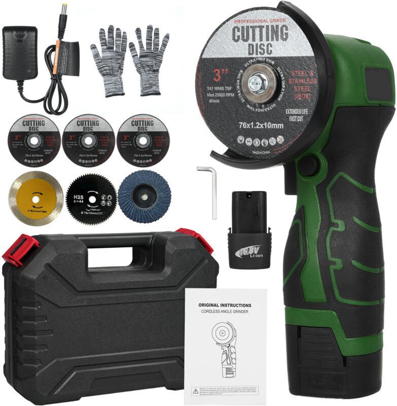 Mini-Akku-Winkelschleifer, 7000 U/min, 16,8 V, Profi-Winkelschleifer mit 2 x 2000 mAh Akkus, 6 Trennscheiben, Winkelschl...