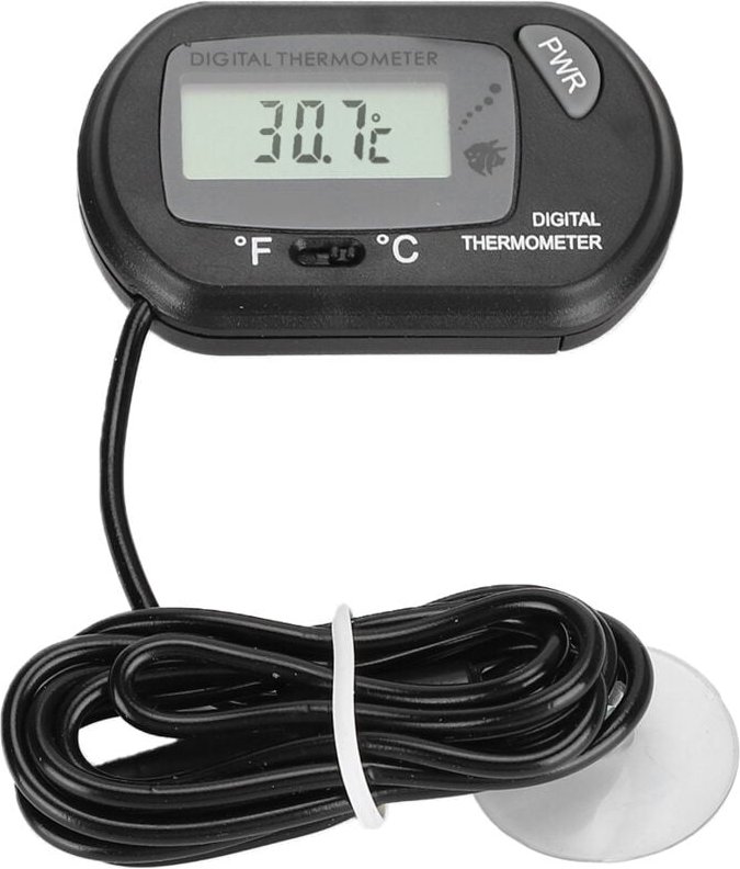 Digitales LCD-Sensor-Aquarien-Wasserthermometer mit Kabel, Schwarz