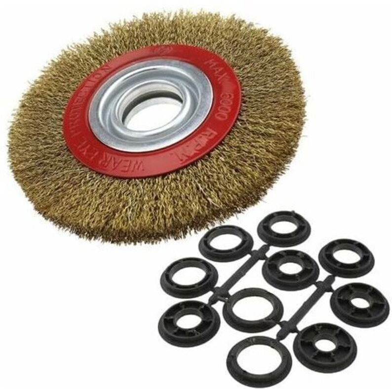 Kreisförmige Stahlbürste, Durchmesser 125 mm, 1 Stück, runde flache Drahtbürste mit 10 Adapterringen, Loch 13 mm, 16 mm,...
