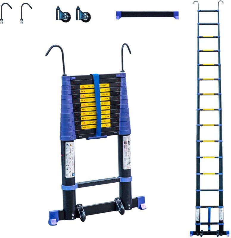 Teleskopleiter 4,4m TELESCOVA14+, Aluminium, Faltbar, Ausziehbar, Multifunktion, Maximale Arbeitshöhe 5,3m, Abnehmbare H...