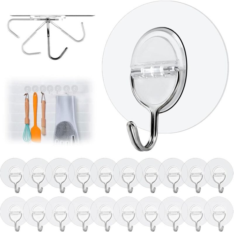 Transparent - 20 Stück Haken Selbstklebend Ohne Bohren (max 8 kg) - Nahtloser klebe haken Wasserdicht und Ölfest Mehrzwe...