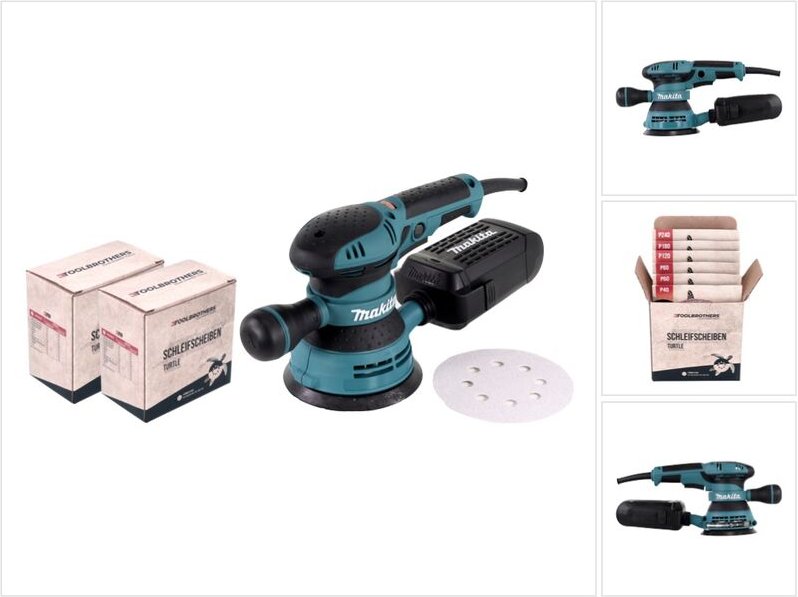 Makita BO 5041 Exzenterschleifer / Schleifmaschine 300 W 125 mm + 2x Toolbrothers TURTLE Schleifset