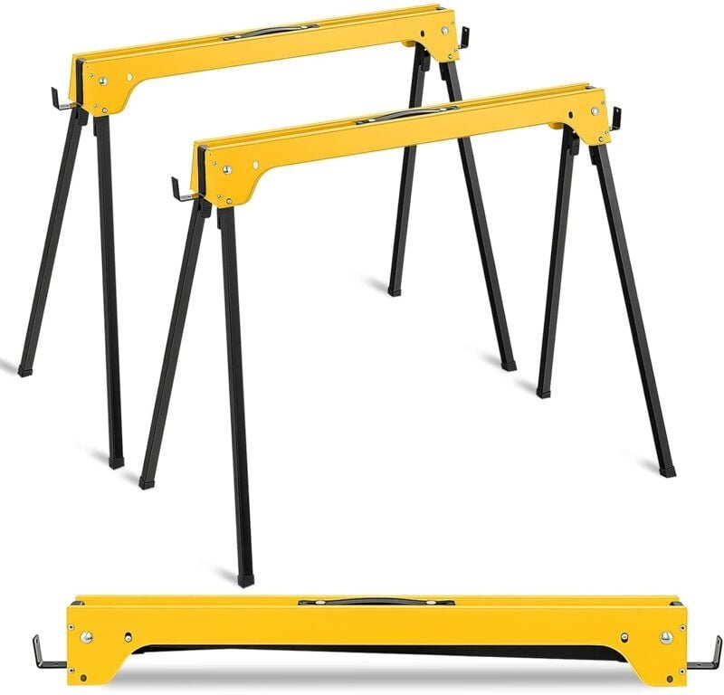 2er-Pack Klappbare Sägeböcke, Tragbare Gerüstböcke mit bequemem Griff und abnehmbaren 2 x 4 Stützarmen, 600 kg Gewichtsk...