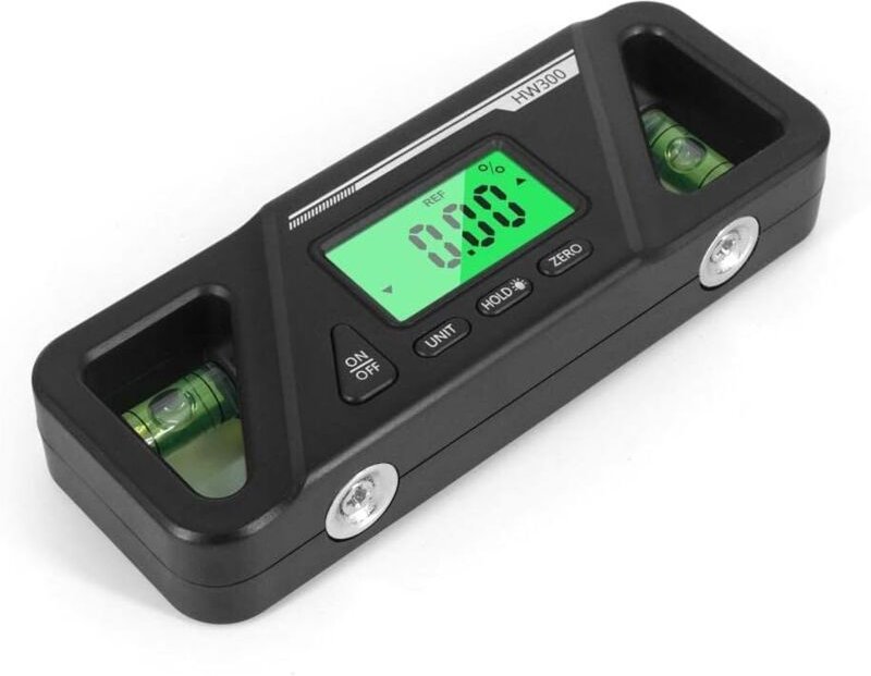 Digitales 2-in-1-Nivelliergerät mit Magnet, digitale Wasserwaage und Winkelmesser mit hellem LED-Display (Schwarz)
