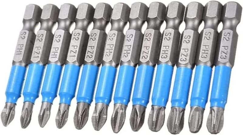 12-teiliges magnetisches Pozidriv-Bit-Set, Kreuzschlitzschraubendreher für elektrische Bohrmaschinen PZ1, PZ2, PZ3, PH1,...