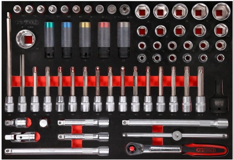 Ks Tools 1/2 Bit-Stecknuss-Satz in Schaumstoffeinlage, 64-tlg, Art.Nr. 811.0064