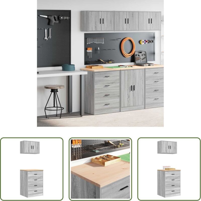vidaXL Holzschrank - Garagenschränke 2 Stk. Grau Sonoma Holzwerkstoff