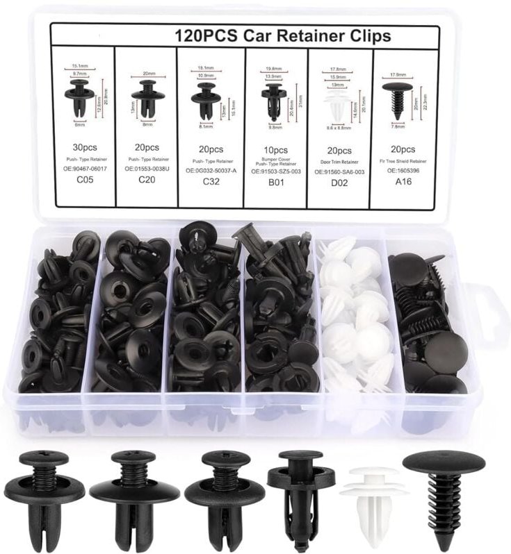 120 Stück Befestigungsclips Auto Clips Set, 6 Arten Türverkleidung Clips Nylon Stoßstange Spreiznieten Karosserie Clips ...