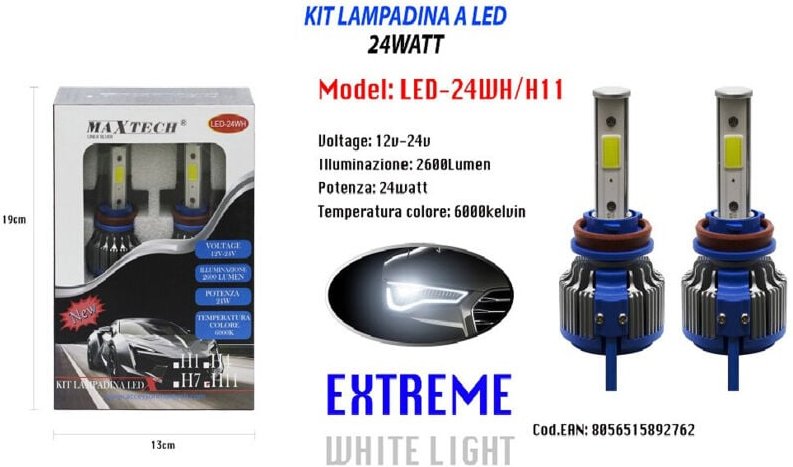 Maxtech - Trade Shop - led-lampen 24W auto H11 12V 24V paar ersatzlampen LED-24WH/H11 -
