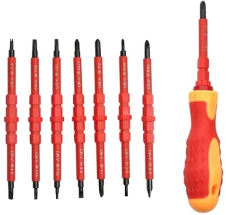 Jeu de Tournevis Isolés Acier Chrome Vanadium Lame Interchangeable pour Électriciens