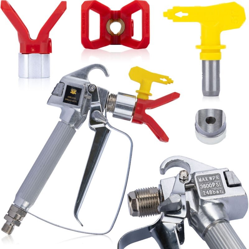 Rosfix Set Farbspritzpistole 517 – 248 bar, 1/4" Anschluss, 7/8" Düsenkopf Mit Düse & Düsenhalter Für Graco, Wagner, Tit...