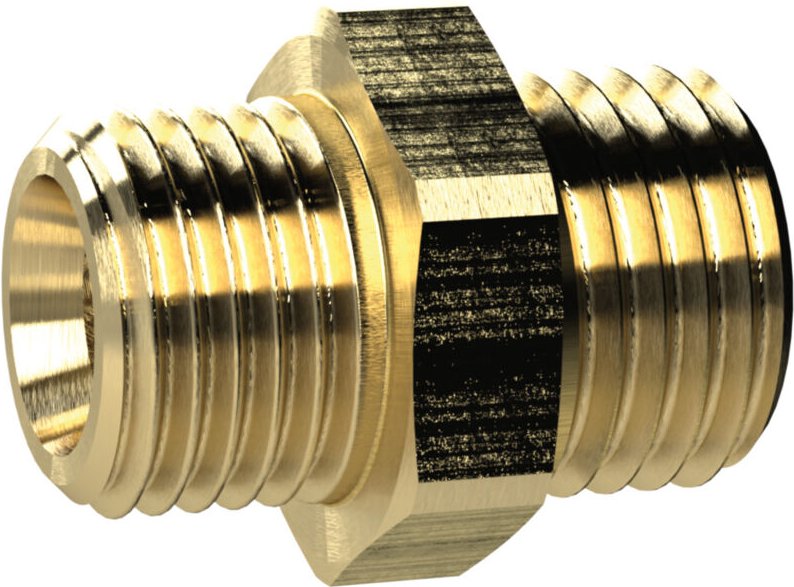 Doppelgewindenippel, M16x1,5 a., M16x1,5 a., sw 19, Messing - Riegler