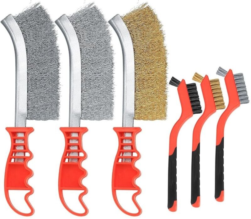 Set aus 6 Metallbürsten aus Edelstahl, Messing, Kohlenstoff, Nylon, Reinigungsbürsten für Schweißschlacke, Rostentfernun...