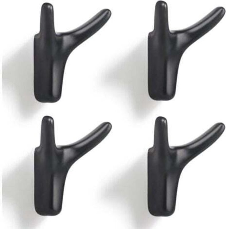 (4 Stück) Doppelter Wandhaken für Mäntel (Mattschwarz)