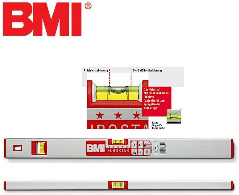 Eurostar Alu-Profil Wasserwaage, Länge 80cm, laserskalierten Libellen - BMI