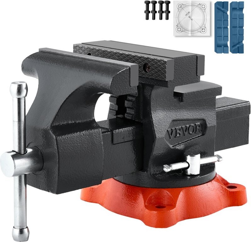 VEVOR Schraubstock, 140 mm Backenbreite, 140 mm max. Backenöffnung, 360° schwenkbare Feststellbasis, 73 mm Ausladung, We...