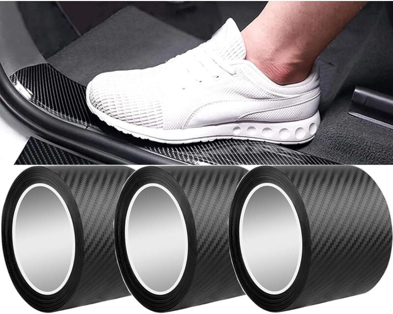 3-teilige universelle Auto-Einstiegsleisten-Aufkleber, 5D-Karbonfaser-Vinyl, für Auto, Fahrrad, Motorrad (7 cm x 3 m)