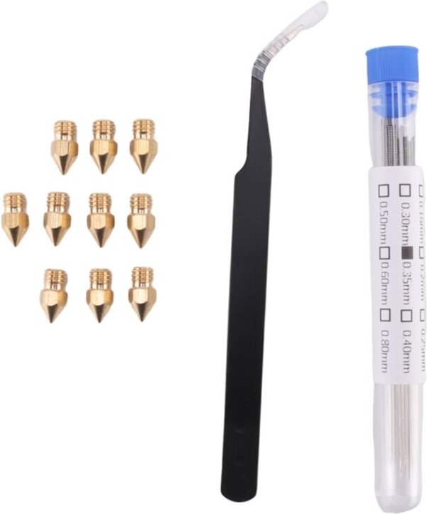 21-teiliges Düsen- und Reinigungsset für 3D-Drucker, 0,4 mm Mk8-Düsen, Nadeln, 1 Packung, Pinzettenwerkzeug, Edelstahl