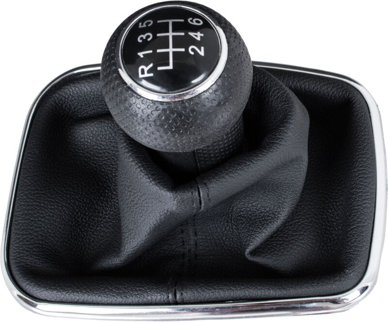 VW Golf IV 97-03 SCHWARZER Schaltknauf + Schaltmanschette mit CHROM-Rahmen 6-GANG 12MM LOCH