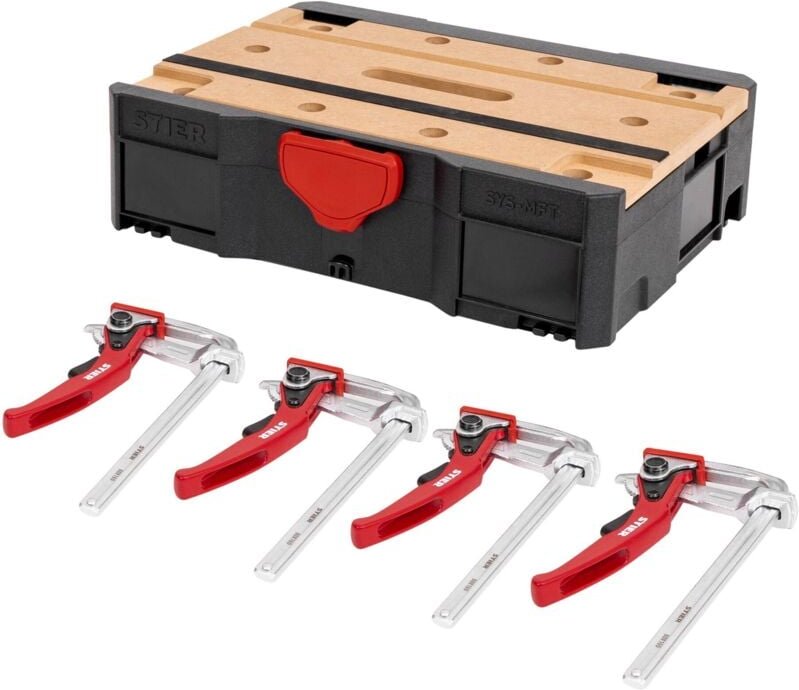 Systainer- Set mft T-Loc, mit 4 Hebelzwingen, mobile Werkbank, Lochplatte, 5-teilig - Stier