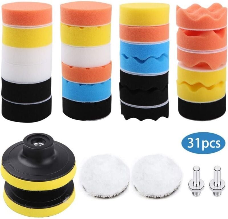 Polierpad, 31 Polierset, Polieren, Polierschwamm, Polierwachswolle, mit M10-Adapter, für Autopolierer