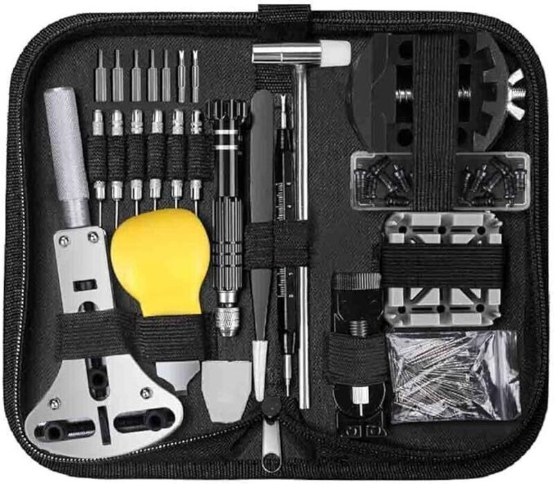 Professionelles Uhrenwerkzeugset – 153 Teile, Gehäuseöffner, Schraubendreher, Armbandwechsler und Batterie