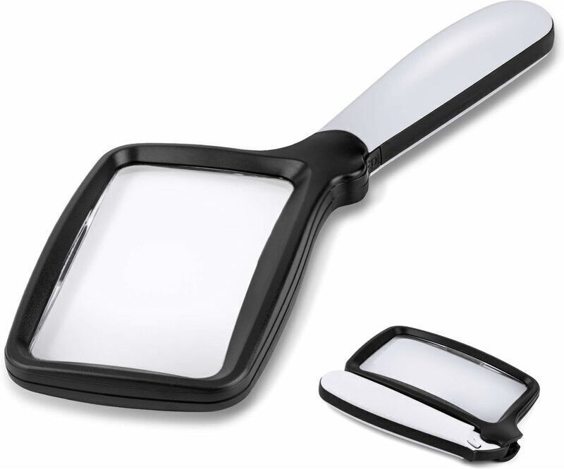 Faltbare Taschenlupe mit Licht, große rechteckige 3-fache Leselupe mit einstellbarer LED-Helligkeit für ältere Menschen ...
