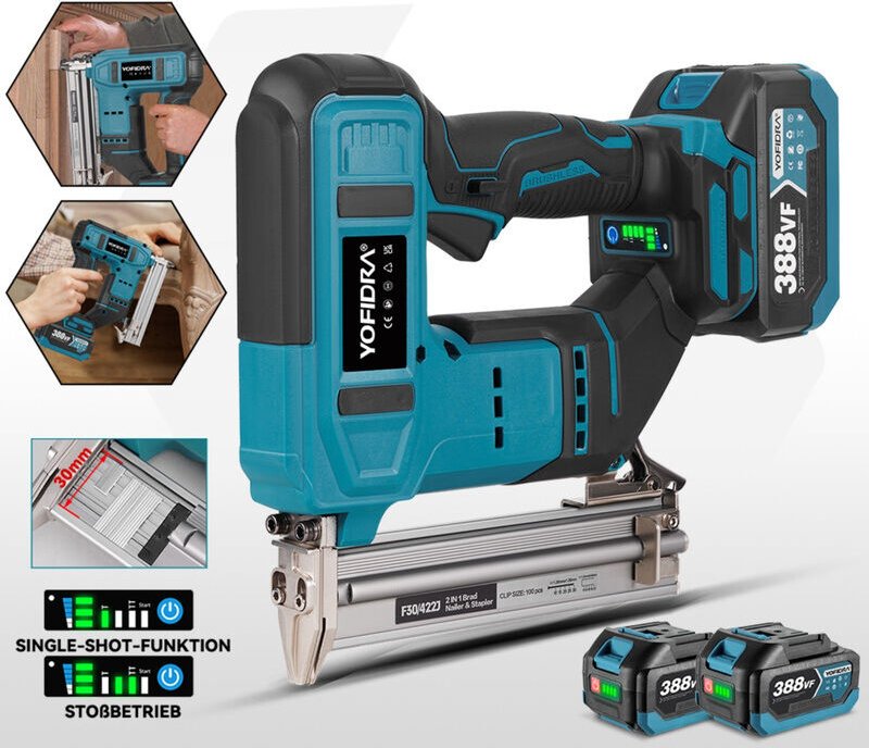 2 in 1 Akku-Nagler für den professionellen Einsatz (gerade Nägel 10–30 mm, codierte Nägel 4 mm breit 10–22 mm) – Mit zwe...